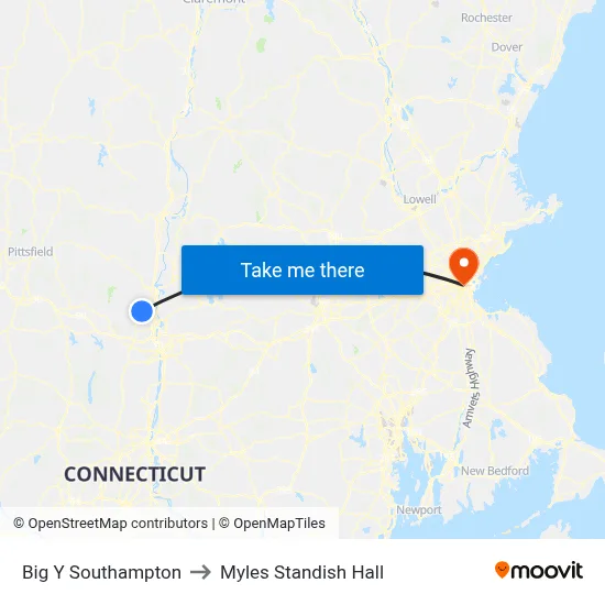Big Y Southampton to Myles Standish Hall map