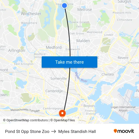 Pond St Opp Stone Zoo to Myles Standish Hall map
