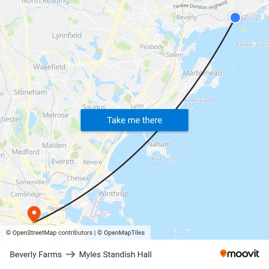 Beverly Farms to Myles Standish Hall map