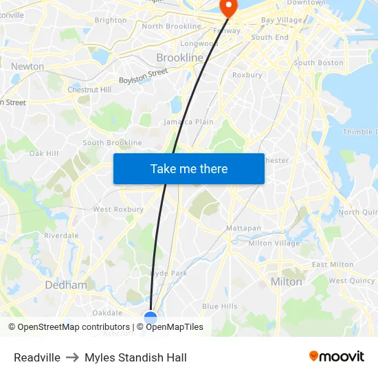 Readville to Myles Standish Hall map