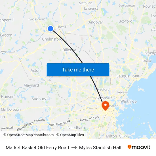 Market Basket Old Ferry Road to Myles Standish Hall map