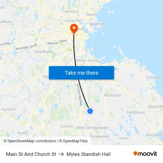 Main St And Church St to Myles Standish Hall map