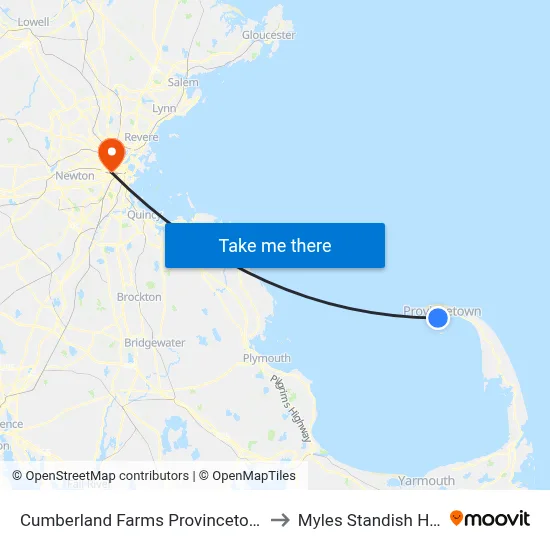 Cumberland Farms Provincetown to Myles Standish Hall map