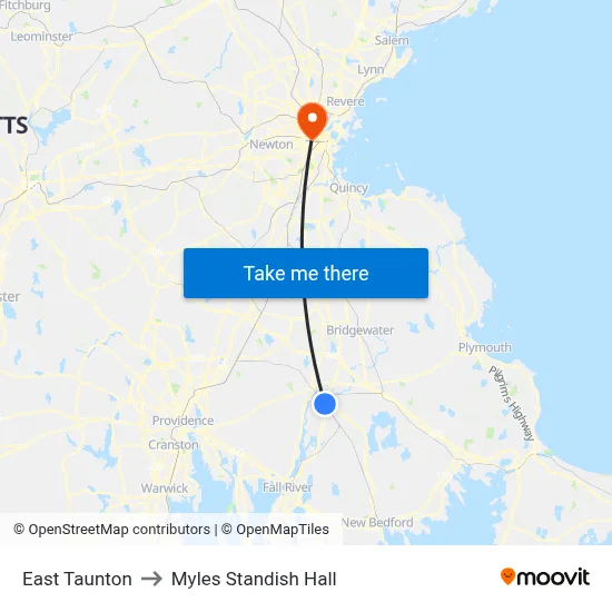 East Taunton to Myles Standish Hall map