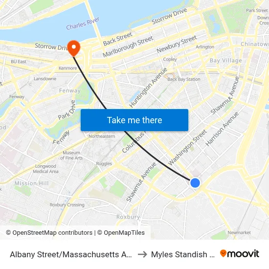 Albany Street/Massachusetts Avenue to Myles Standish Hall map