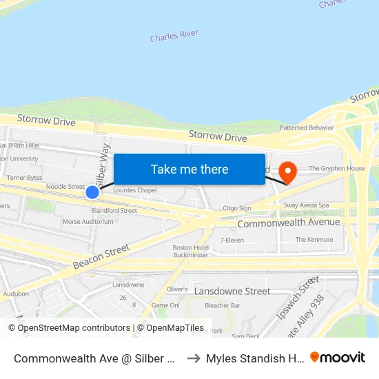 Commonwealth Ave @ Silber Way to Myles Standish Hall map
