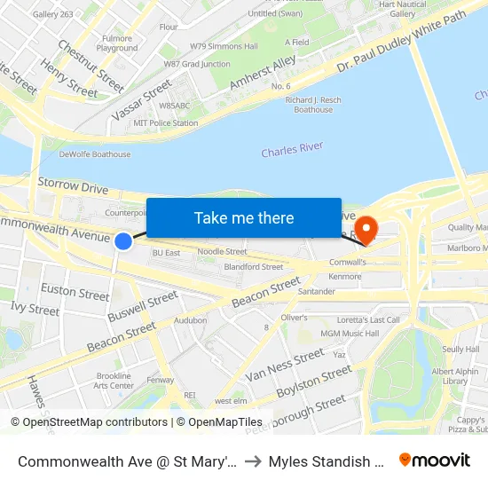 Commonwealth Ave @ St Mary's St to Myles Standish Hall map