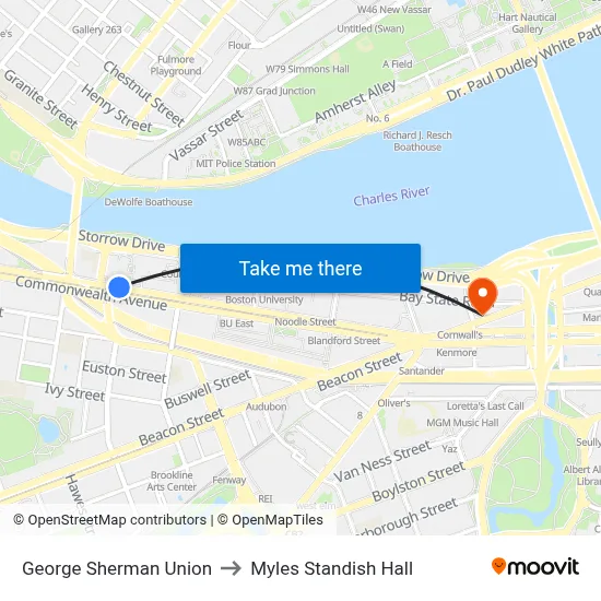 George Sherman Union to Myles Standish Hall map