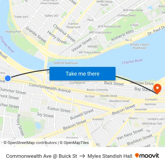 Commonwealth Ave @ Buick St to Myles Standish Hall map