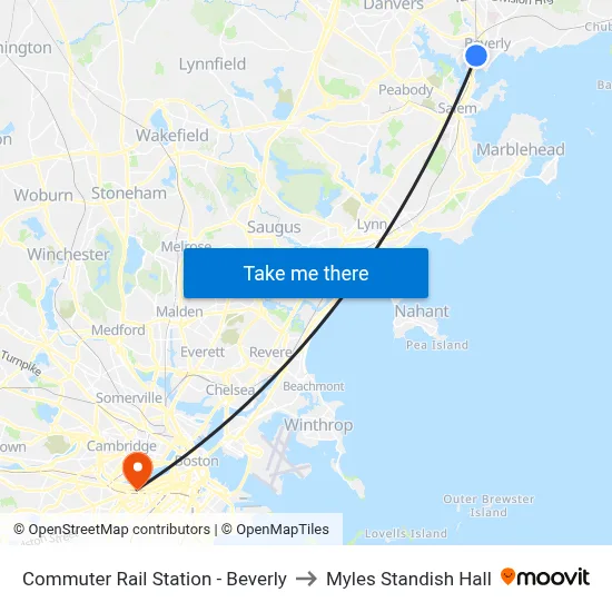 Commuter Rail Station - Beverly to Myles Standish Hall map
