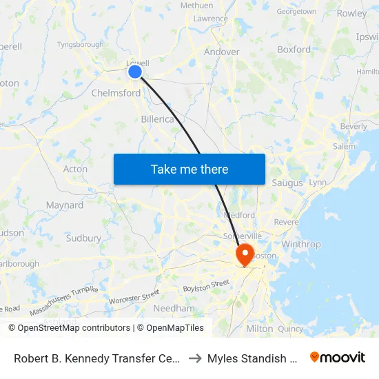 Robert B. Kennedy Transfer Center to Myles Standish Hall map