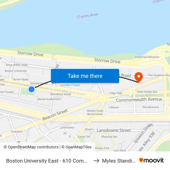 Boston University East - 610 Commonwealth Ave to Myles Standish Hall map