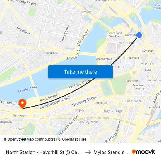 North Station - Haverhill St @ Causeway St to Myles Standish Hall map
