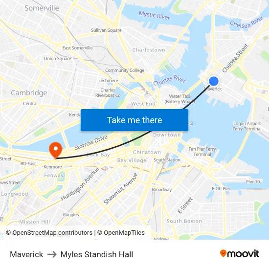 Maverick to Myles Standish Hall map