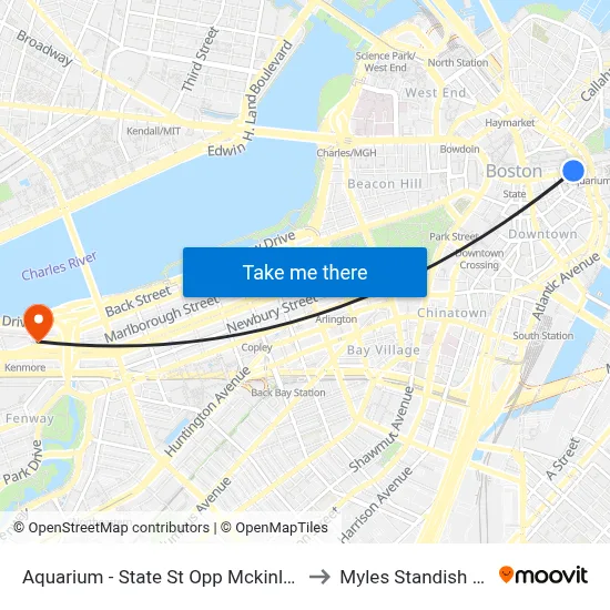 Aquarium - State St Opp Mckinley Sq to Myles Standish Hall map
