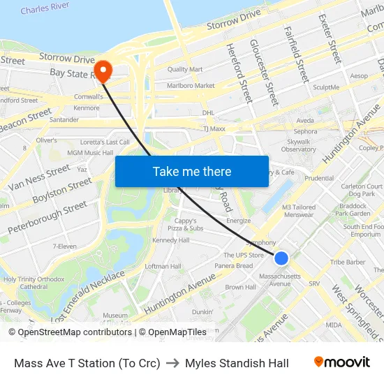 Mass Ave T Station (To Crc) to Myles Standish Hall map