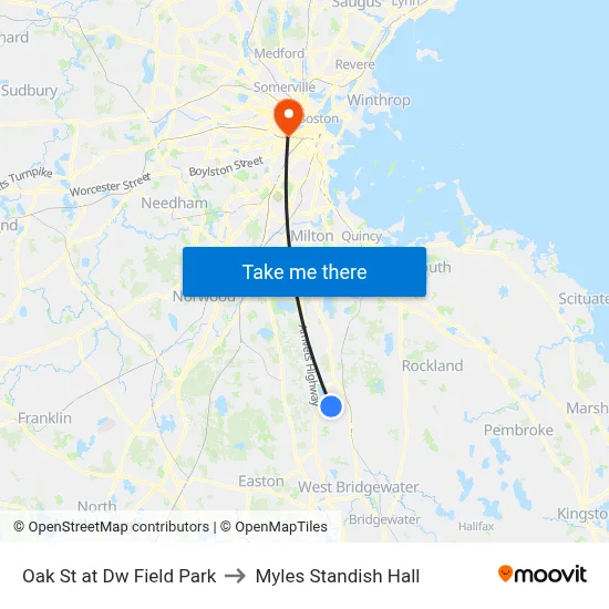Oak St at Dw Field Park to Myles Standish Hall map