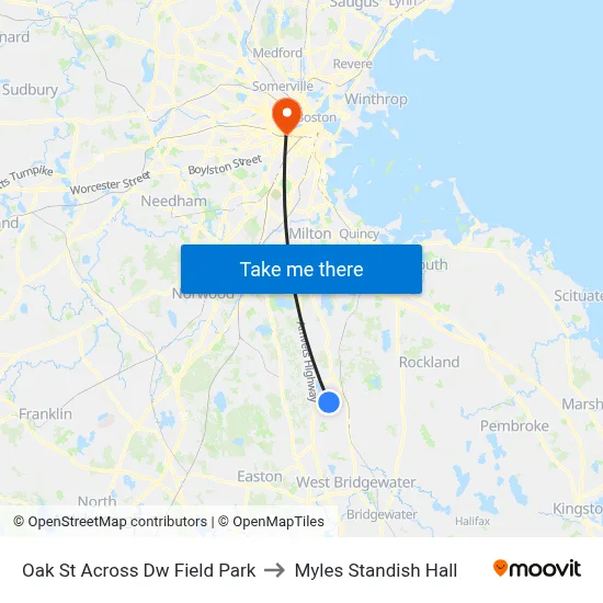 Oak St Across Dw Field Park to Myles Standish Hall map