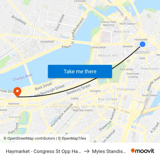Haymarket - Congress St Opp Hanover St to Myles Standish Hall map
