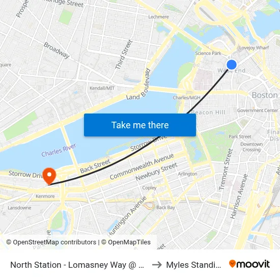 North Station - Lomasney Way @ Causeway St to Myles Standish Hall map
