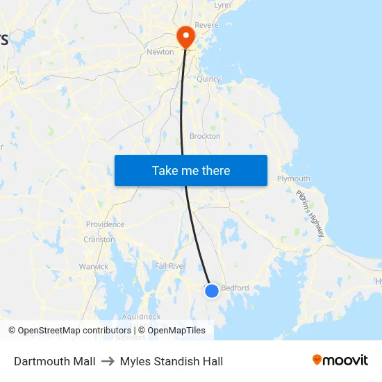 Dartmouth Mall to Myles Standish Hall map