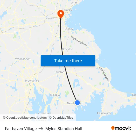 Fairhaven Village to Myles Standish Hall map