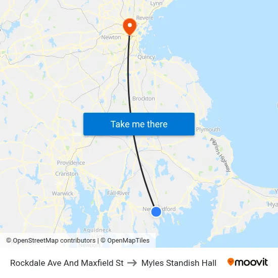 Rockdale Ave And Maxfield St to Myles Standish Hall map