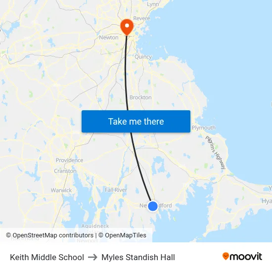 Keith Middle School to Myles Standish Hall map