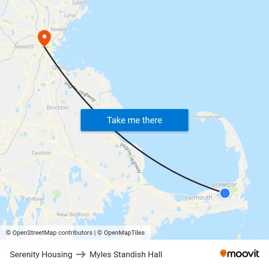 Serenity Housing to Myles Standish Hall map