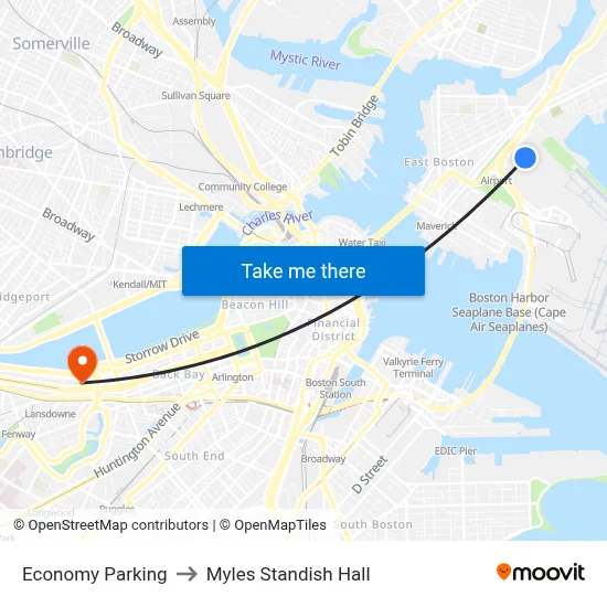 Economy Parking to Myles Standish Hall map