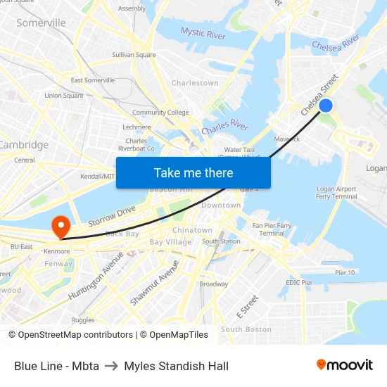 Blue Line - Mbta to Myles Standish Hall map