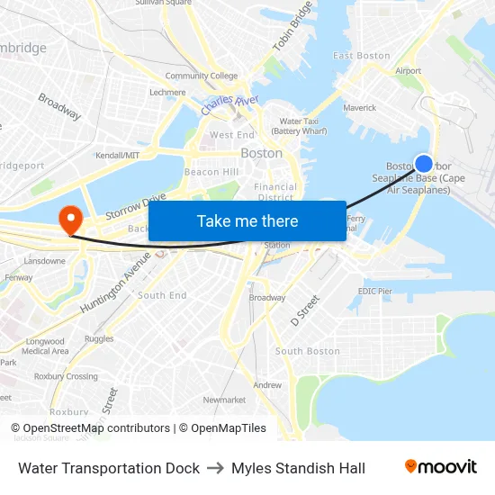 Water Transportation Dock to Myles Standish Hall map