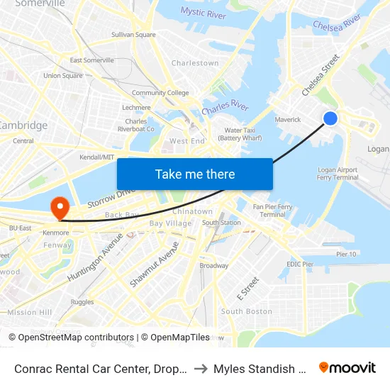 Conrac Rental Car Center, Drop Off to Myles Standish Hall map