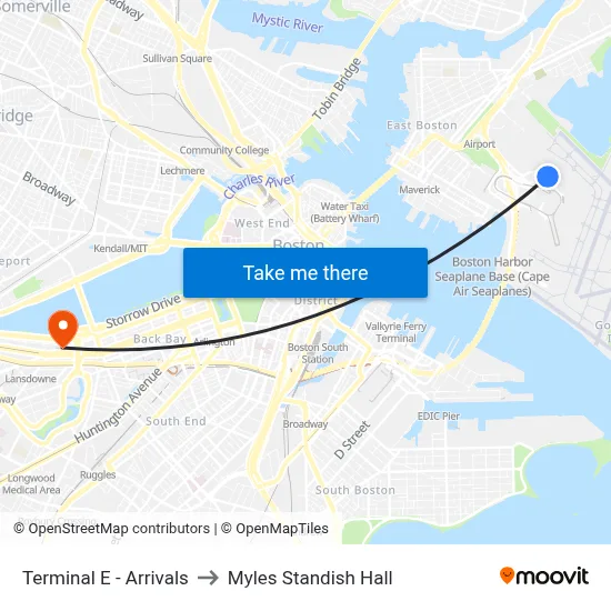 Terminal E - Arrivals to Myles Standish Hall map