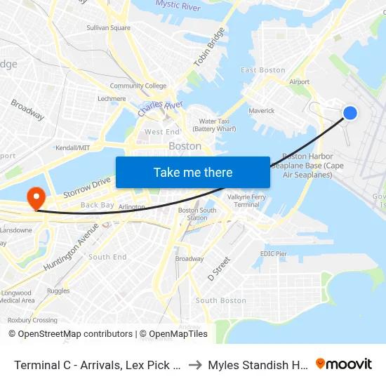 Terminal C - Arrivals, Lex Pick Up to Myles Standish Hall map