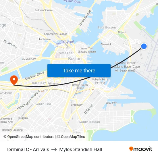 Terminal C - Arrivals to Myles Standish Hall map