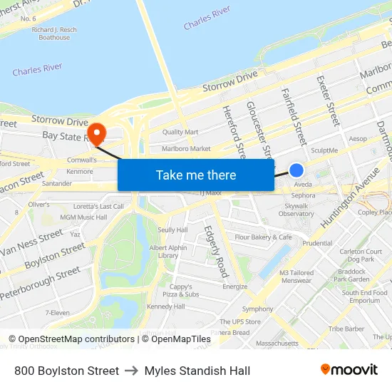 800 Boylston Street to Myles Standish Hall map