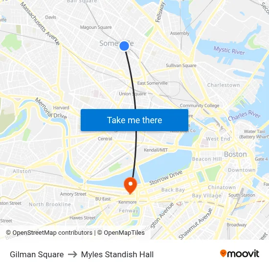 Gilman Square to Myles Standish Hall map