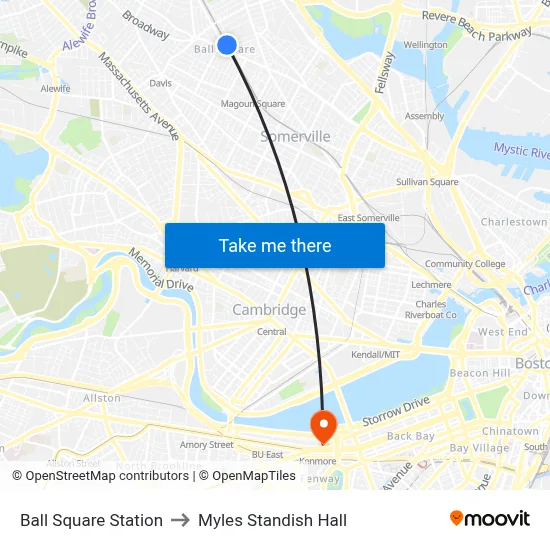 Ball Square Station to Myles Standish Hall map