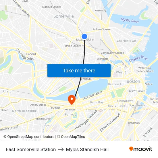East Somerville Station to Myles Standish Hall map