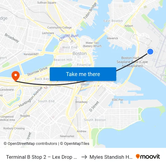 Terminal B Stop 2 – Lex Drop Off to Myles Standish Hall map
