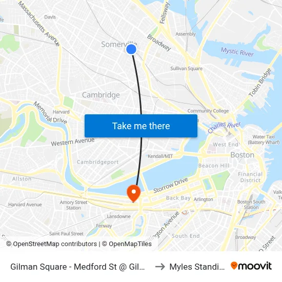 Gilman Square - Medford St @ Gilman Sq Station to Myles Standish Hall map