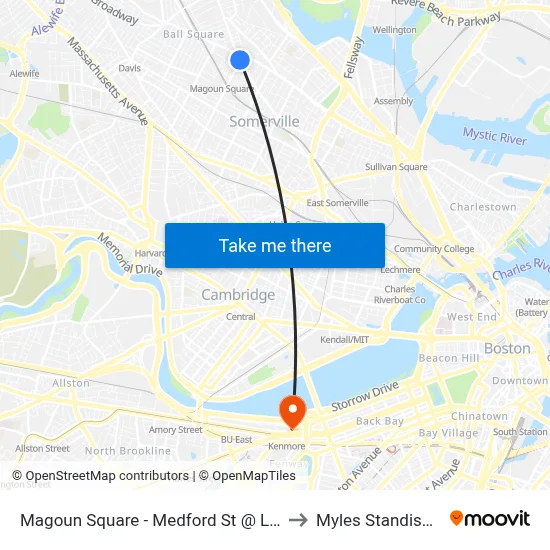 Magoun Square - Medford St @ Lowell St to Myles Standish Hall map