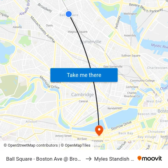 Ball Square - Boston Ave @ Broadway to Myles Standish Hall map