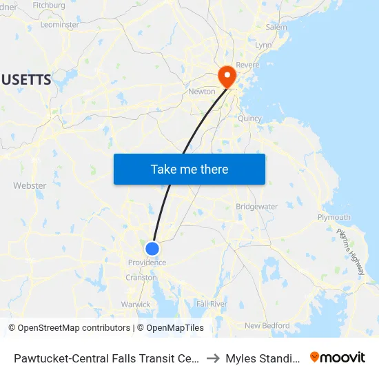 Pawtucket-Central Falls Transit Center (Stop B) to Myles Standish Hall map