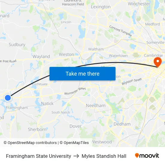 Framingham State University to Myles Standish Hall map