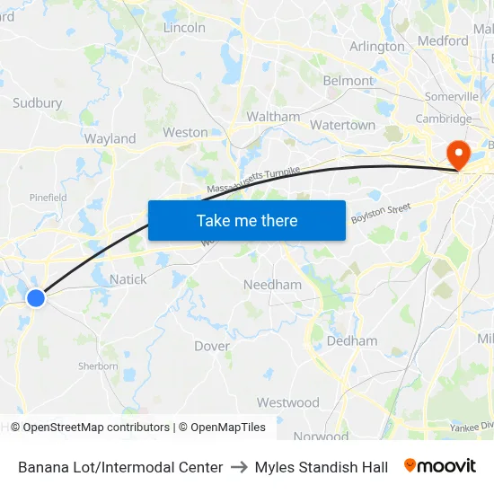 Banana Lot/Intermodal Center to Myles Standish Hall map