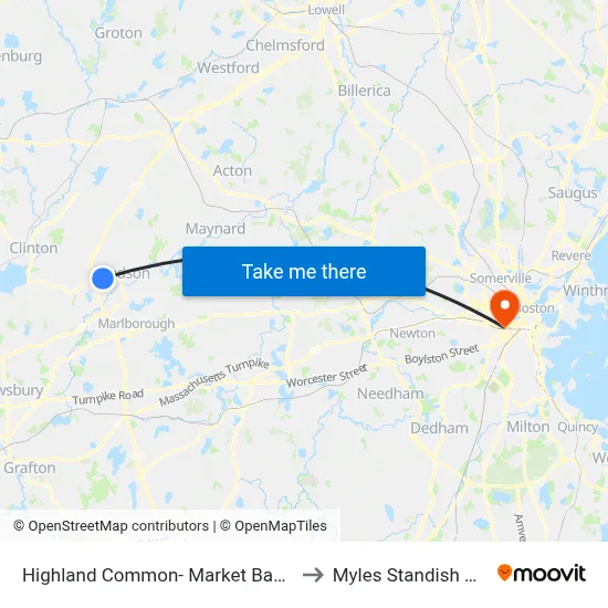 Highland Common- Market Basket to Myles Standish Hall map