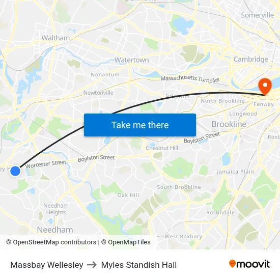 Massbay Wellesley to Myles Standish Hall map