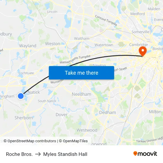 Roche Bros. to Myles Standish Hall map